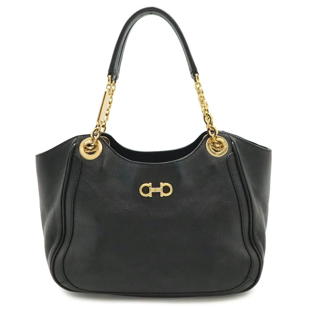 Salvatore Ferragamo Double Gancini Handbag Chain Bag Shoulder Leather Black
